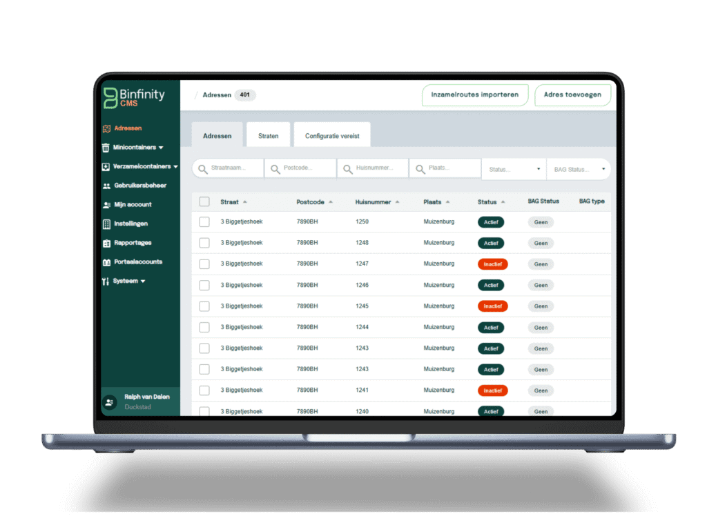 Adresweergave in Binfinity CMS Overzicht van adresgegevens in Binfinity CMS-dashboard