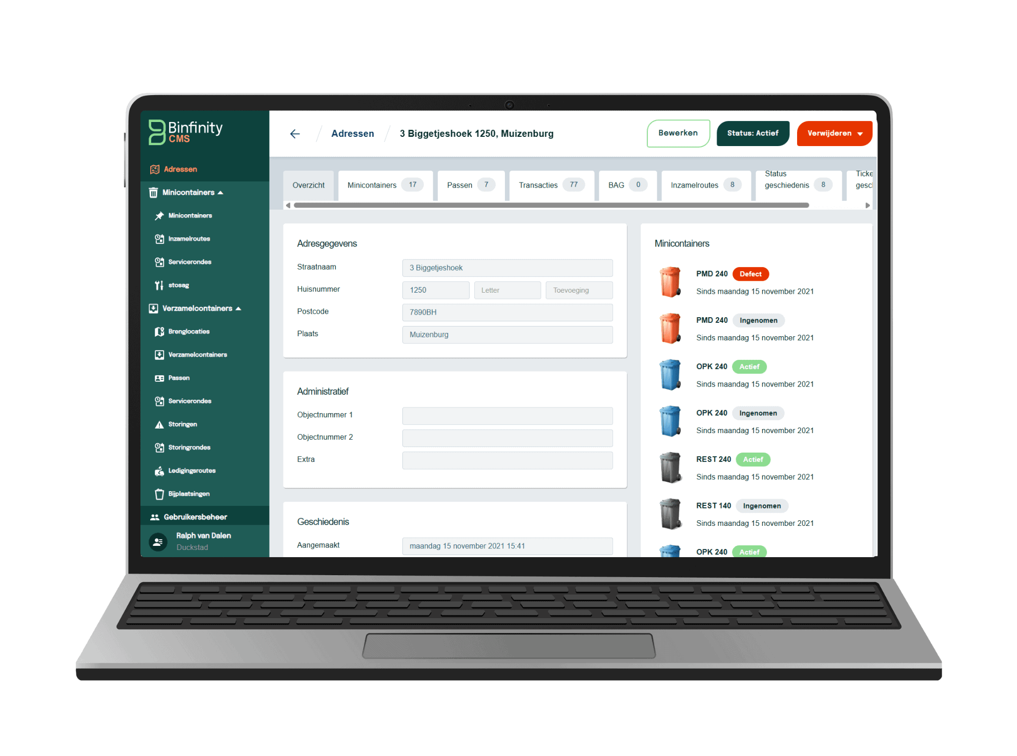 Minicontainerbeheer met Binfinity CMS Module in Binfinity CMS voor beheer van minicontainers met STOSAG-koppeling