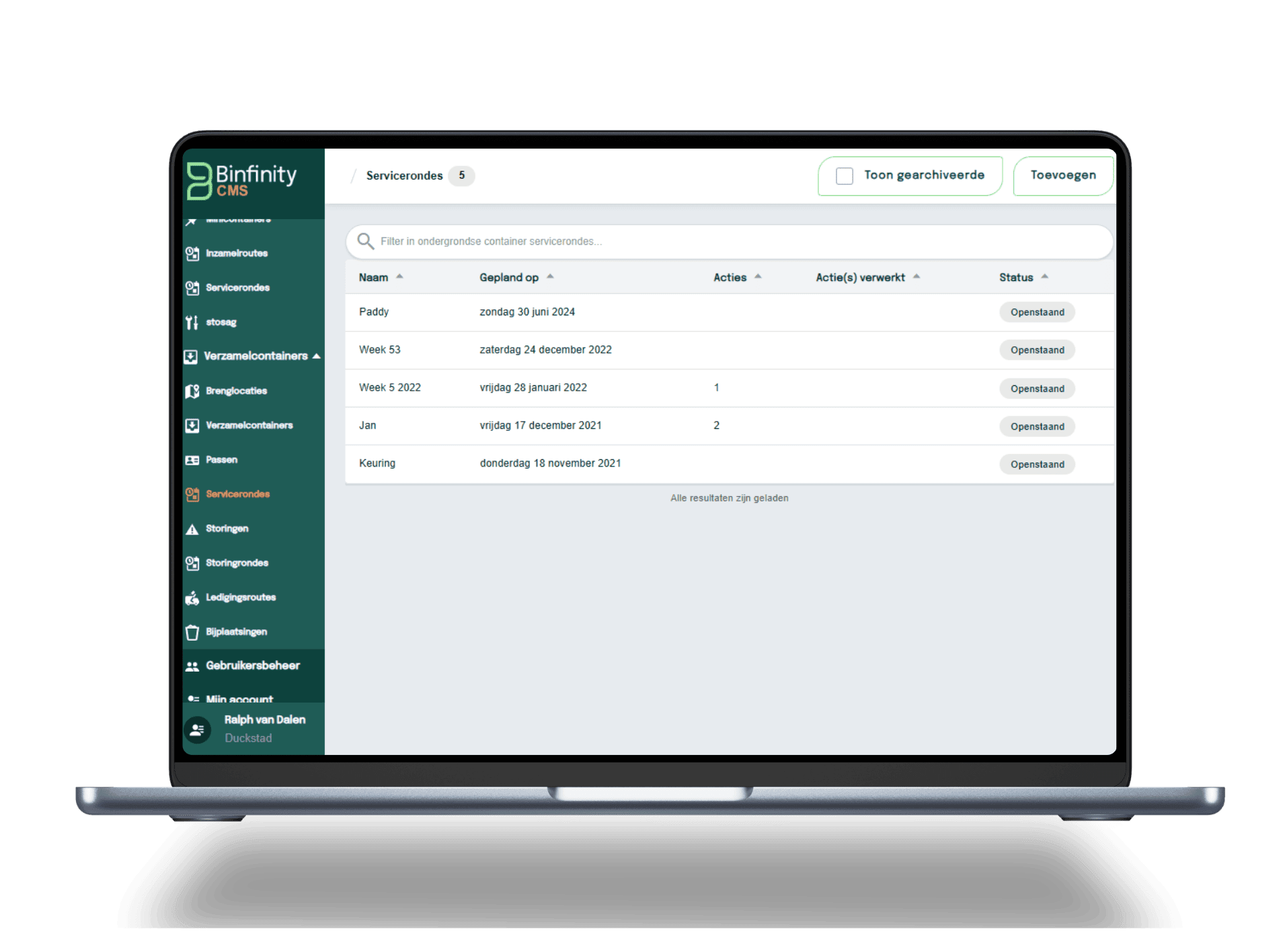 Service en onderhoud in Binfinity CMS Servicemodule in Binfinity CMS
