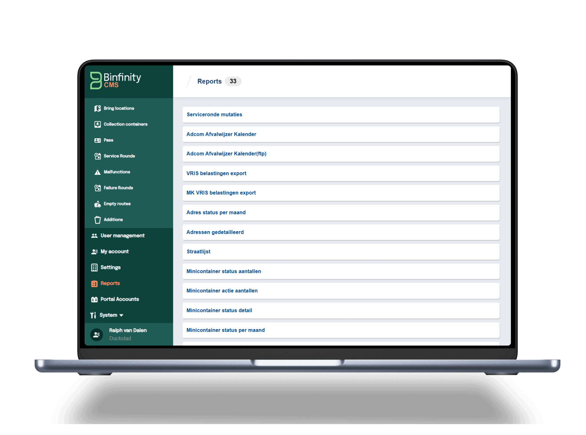 Overview of reporting module in Binfinity CMS with real-time dashboards