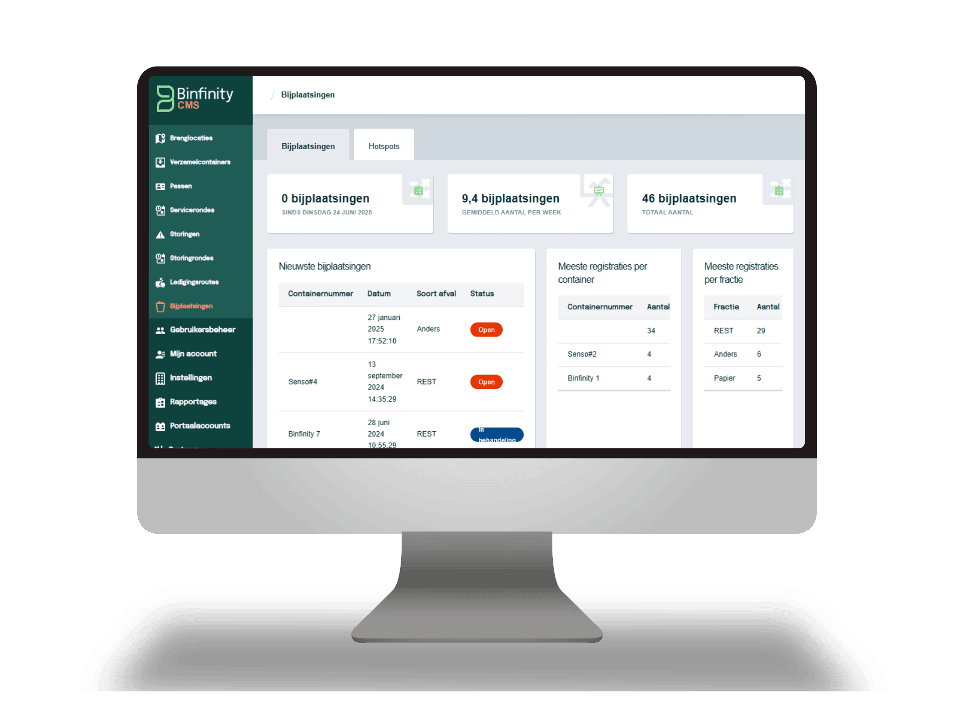 Bijplaatsingen in beeld met Binfinity CMS Moduleweergave voor detectie van bijplaatsingen rondom containers in Binfinity CMS